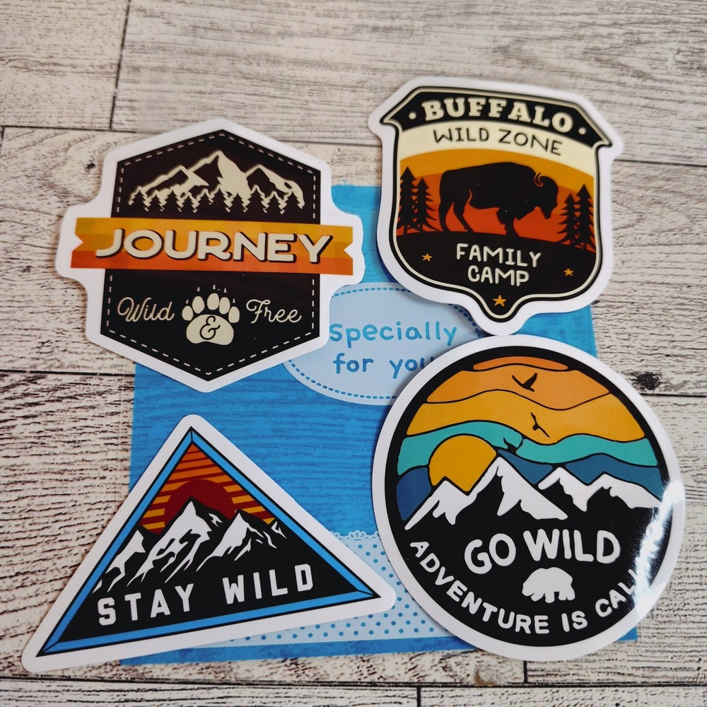 Wilderness Stickers Adventure Decals Camping Stickers 4pc Set Die-Cut Outdoorsy